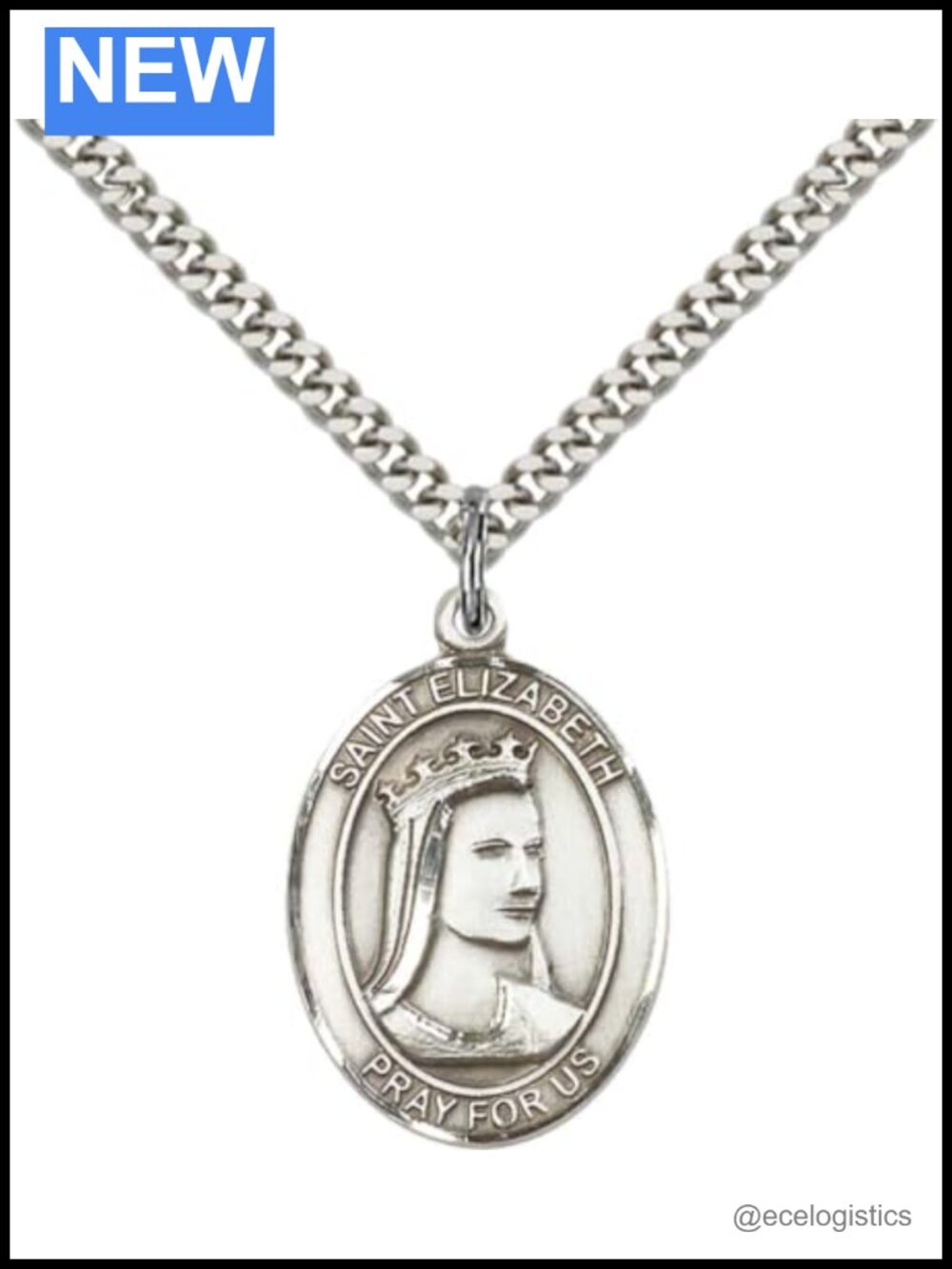 Sterling Silver St. Elizabeth Pendant Necklace with Stainless Steel Chain